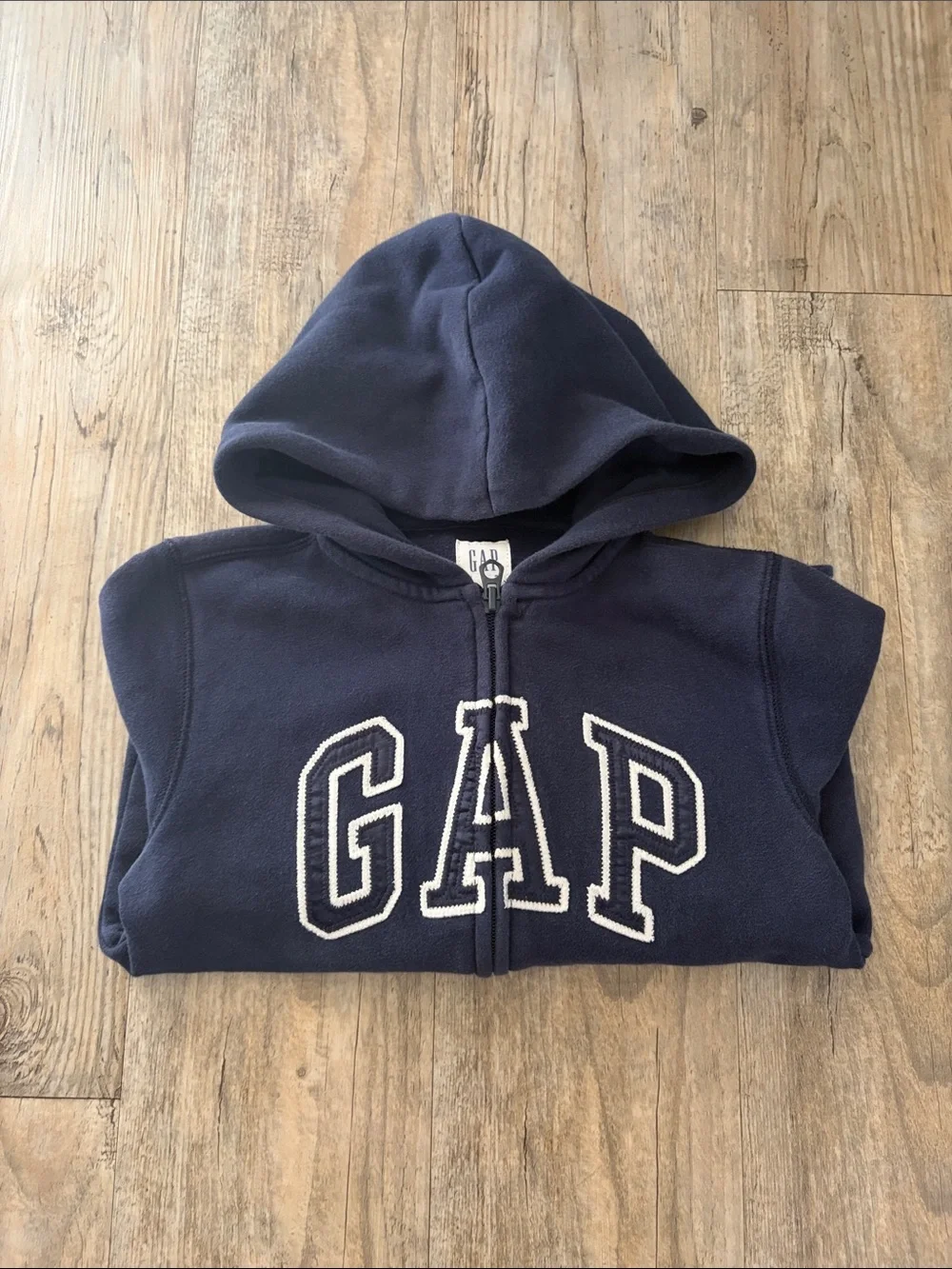 GAP Kids Navy Zip-Up Hoodie with Red & White Stripe Trim